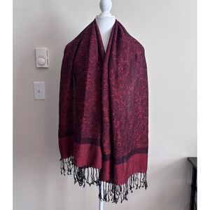 Gothic Romantic Pashmina Cashmere Silk Scarf Wrap Shawl Fringe Red Black Grunge